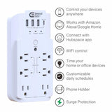 Commercial Electric 6-Outlet Smart Surge Protector with 4 USB Ports, White, Powered by Hubspace