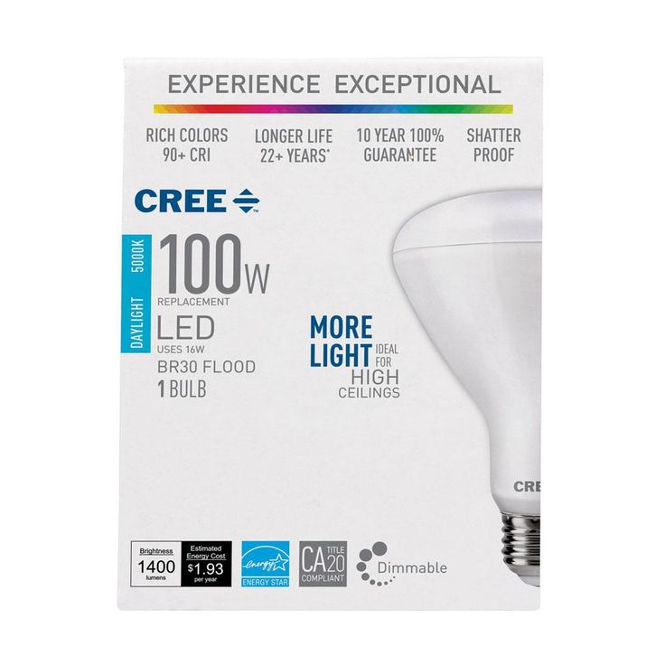 Cree 100W Equivalent Daylight (5000K) BR30 Dimmable Exceptional Light Quality LED Light Bulb