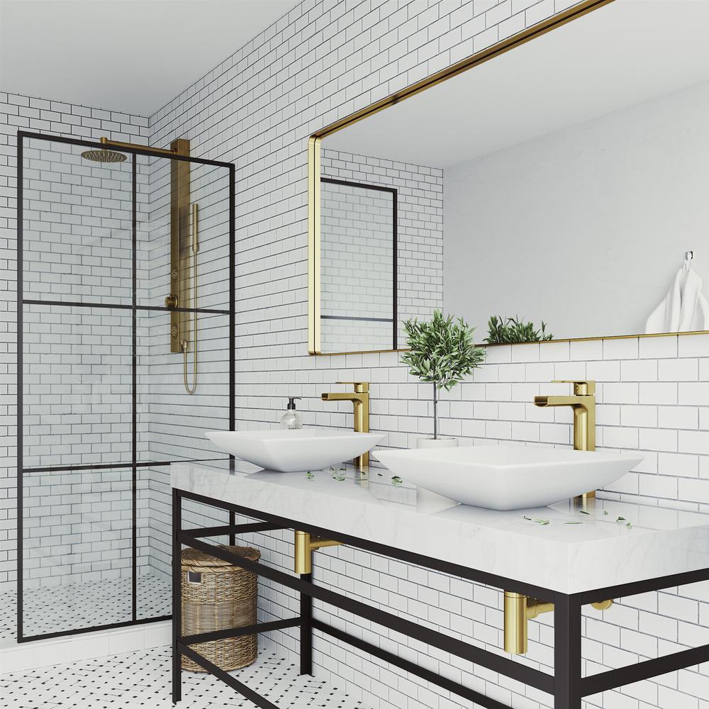 Hibiscus Matte Stone Vessel Bathroom Sink in White with Amada Faucet in Matte Gold - Super Arbor
