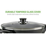 13 In. Black Non-Stick Electric Skillet with Aluminum Body Adjustable Temperature Controller Tempered Glass Cover