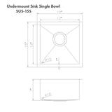 ZLINE 15 in. Boreal Undermount Single Bowl Bar Sink in DuraSnow®Stainless Steel