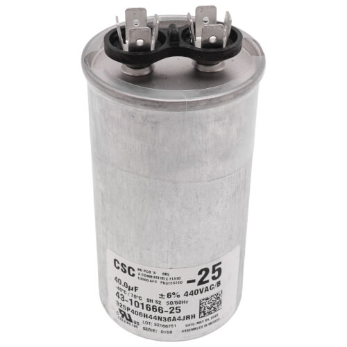 Rheem 43-101666-25 capacitor - front view (Product Type: Capacitor)