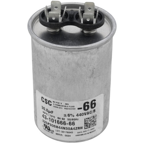 Rheem 43-101666-66 capacitor - front view (Product Type: Capacitor)