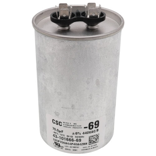 Rheem 43-101666-69 capacitor - front view (Product Type: Capacitor)
