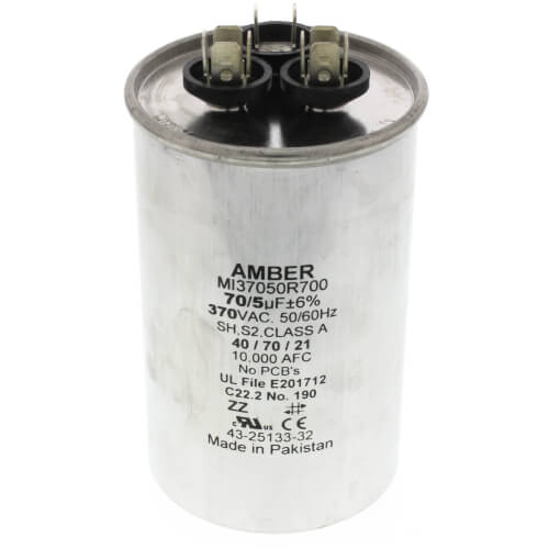 Rheem 43-25133-32 capacitor - front view (Voltage: 370V; MFD: 70/5)