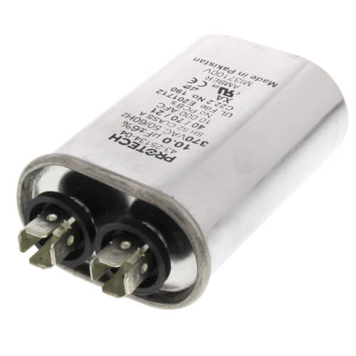 Rheem 43-25134-04 capacitor - detail view (Voltage: 370V; MFD: 10)