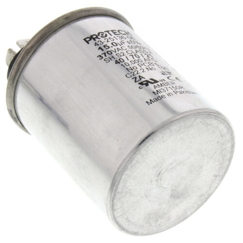 Rheem 43-25136-08 capacitor - side view (Voltage: 370V; MFD: 15)