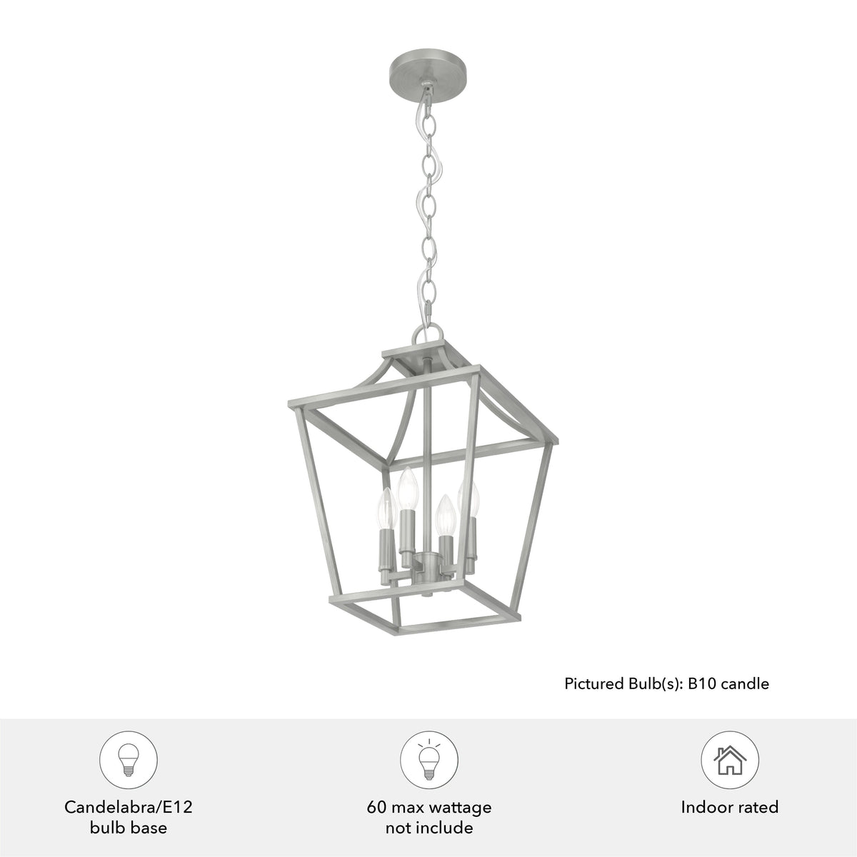 Hunter Laurel Ridge 4-Light Brushed Nickel Traditional Lantern LED Medium Hanging Pendant Light