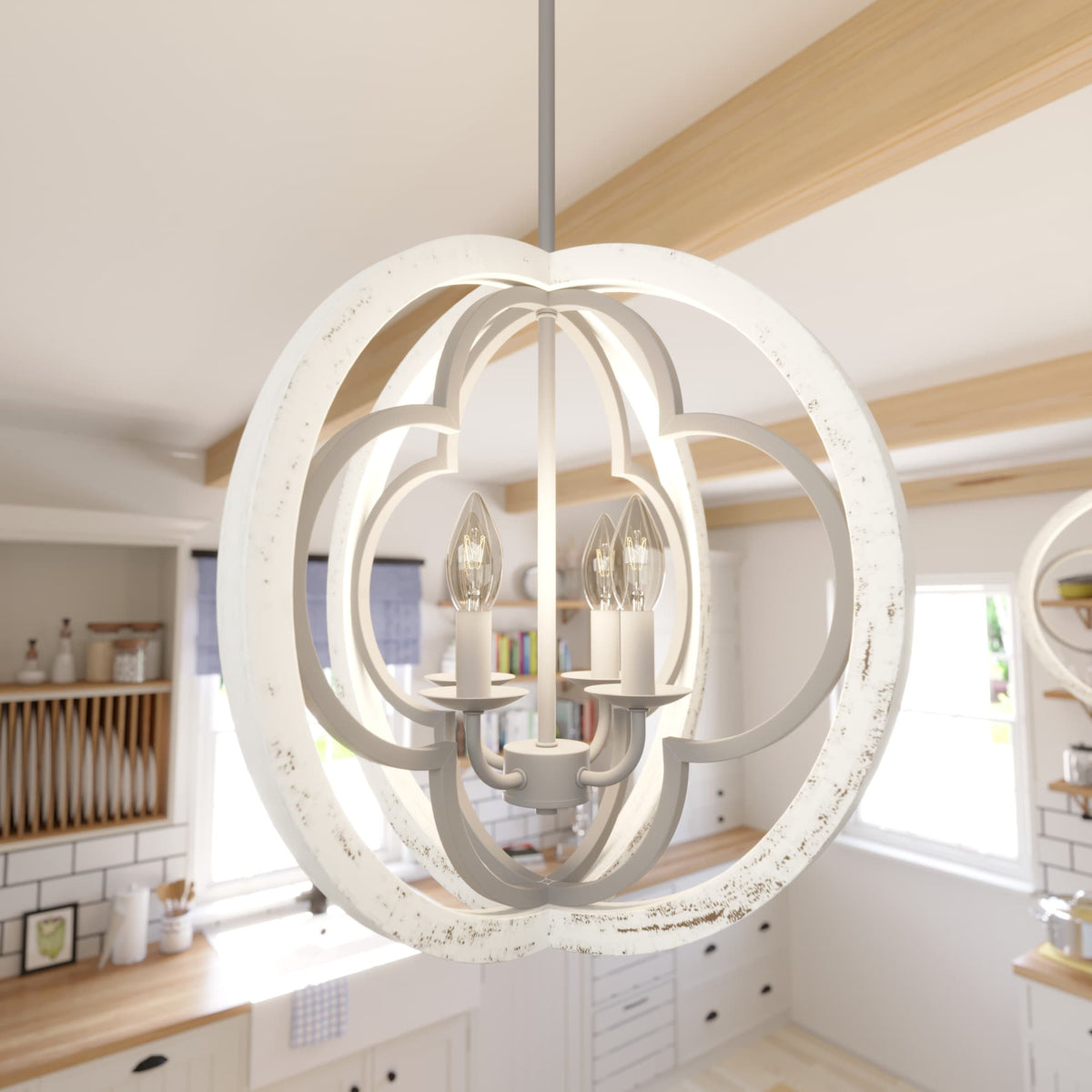 Hunter Gablecrest 4-Light Concrete with Rustic White Rustic Geometric LED Medium Hanging Pendant Light