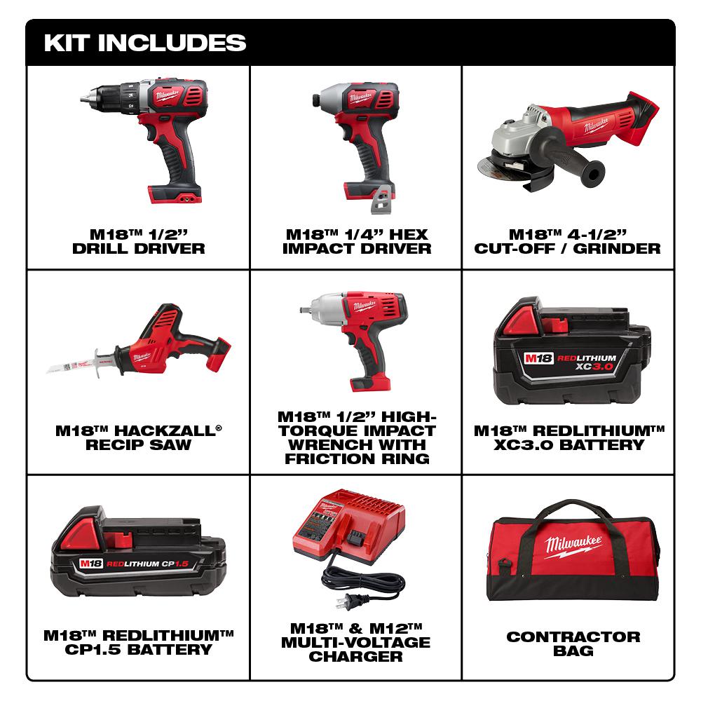 M18 18-Volt Lithium-Ion Cordless Combo Tool Kit (5-Tool) with Two Batteries, Charger, Tool Bag - Super Arbor