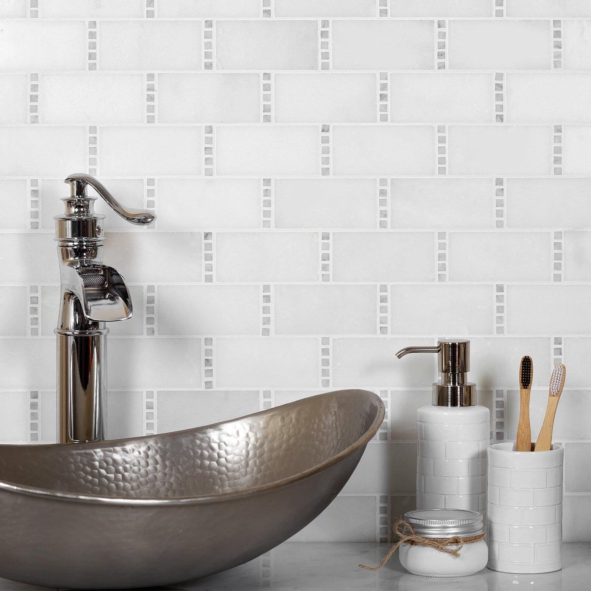 Apollo Tile (Sample) White 4-in x 4-in Multi-finish Marble Brick Floor and Wall Tile