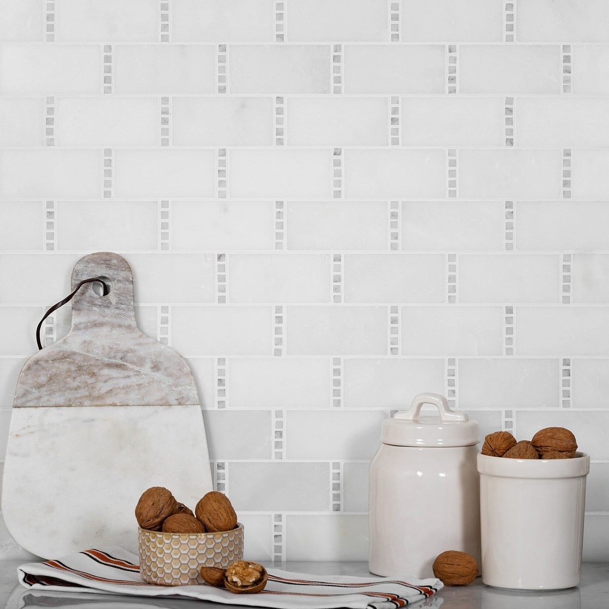 Apollo Tile White 1-1/2-in x 12-in Hand-painted Natural Stone Marble Brick Wall Tile (5.28-sq. ft/ Carton)