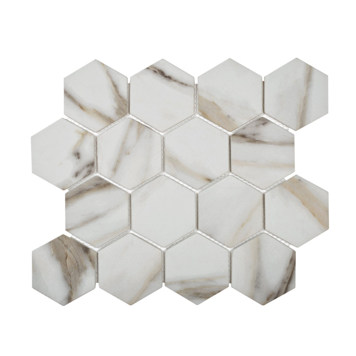 Apollo Tile Cream 10-in x 12-in Matte Recycled glass Wood look Hexagon Mosaic Wall Tile product image
