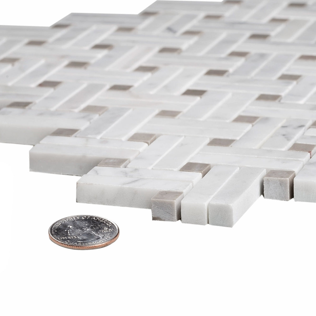 Apollo Tile (Sample) White, Beige 4-in x 4-in Polished Glass/Metal/Stone Marble Basketweave Marble Look Floor and Wall Tile