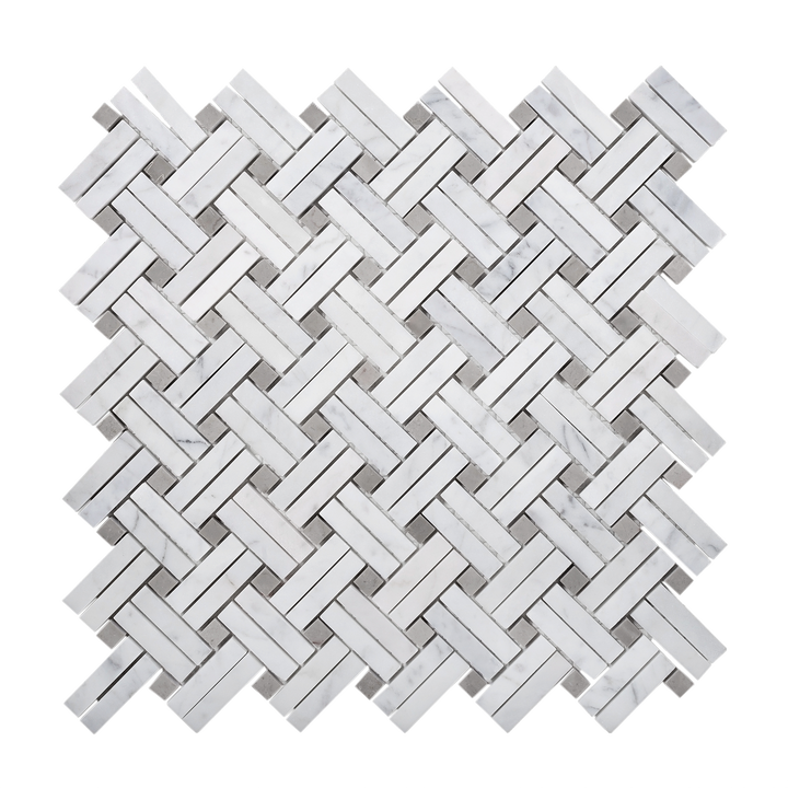 Apollo Tile White, Beige 11-in x 11-in Polished Natural Stone Marble Basketweave Marble Look Floor and Wall Tile (4.47-sq. ft/ Carton)