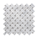 Apollo Tile (Sample) White, Beige 4-in x 4-in Polished Glass/Metal/Stone Marble Basketweave Marble Look Floor and Wall Tile