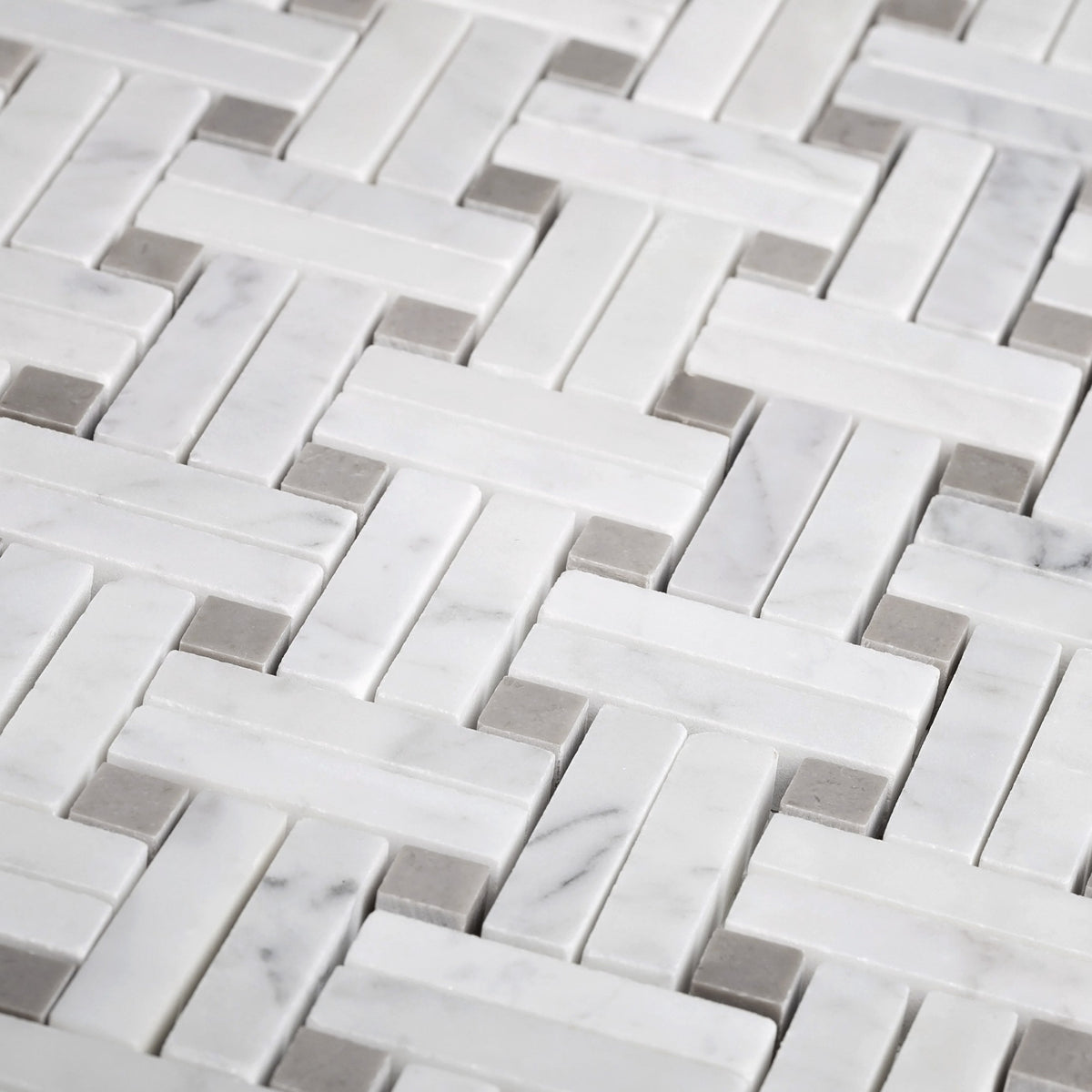 Apollo Tile (Sample) White, Beige 4-in x 4-in Polished Glass/Metal/Stone Marble Basketweave Marble Look Floor and Wall Tile