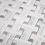 Apollo Tile (Sample) White, Beige 4-in x 4-in Polished Glass/Metal/Stone Marble Basketweave Marble Look Floor and Wall Tile