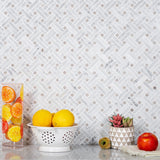 Apollo Tile (Sample) White, Beige 4-in x 4-in Polished Glass/Metal/Stone Marble Basketweave Marble Look Floor and Wall Tile