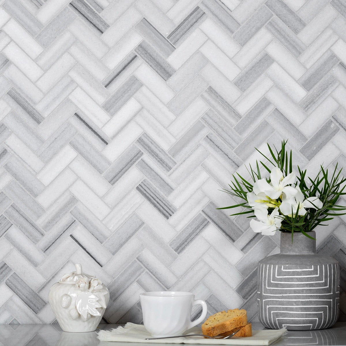 Apollo Tile Grey 10-in x 12-in Polished Natural Stone Marble Herringbone Floor and Wall Tile (5.29-sq. ft/ Carton)