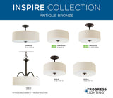 Progress Lighting Inspire 3-Light Antique Bronze Transitional Tinted Glass Drum Medium Hanging Pendant Light