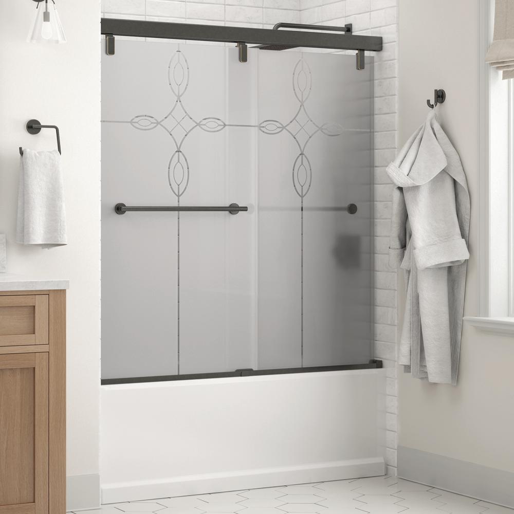 Everly 60 in. x 59-1/4 in. Mod Semi-Frameless Sliding Bathtub Door in Bronze and 1/4 in. (6mm) Clear Glass - Super Arbor
