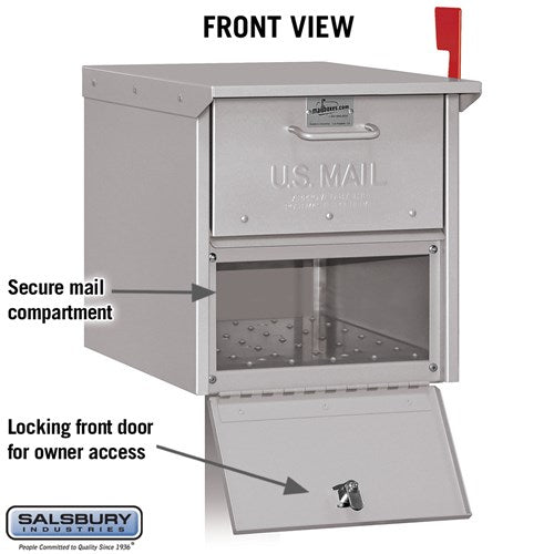 Roadside Mailbox - Silver with Secure Locking Doors and USPS Approval