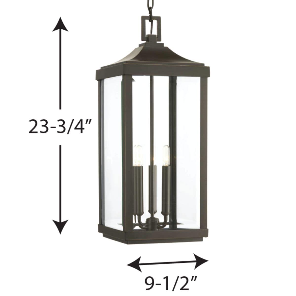 Progress Lighting Gibbes Street 3-Light Antique Bronze Traditional Beveled Glass Lantern Medium Indoor/Outdoor Hanging Pendant Light