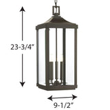 Progress Lighting Gibbes Street 3-Light Antique Bronze Traditional Beveled Glass Lantern Medium Indoor/Outdoor Hanging Pendant Light