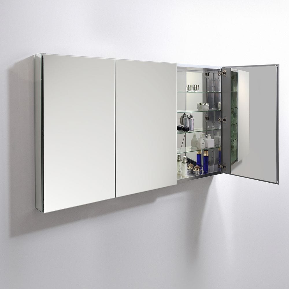Fresca 59-in x 36-in Surface/Recessed Mount Mirror Mirrored Medicine Cabinet
