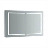Fresca Spazio 48-in x 30-in Lighted LED Fog Free Surface/Recessed Mount LED Lighting Mirror Mirrored Soft Close Medicine Cabinet with Outlet
