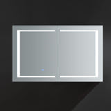 Fresca Spazio 48-in x 30-in Lighted LED Fog Free Surface/Recessed Mount LED Lighting Mirror Mirrored Soft Close Medicine Cabinet with Outlet
