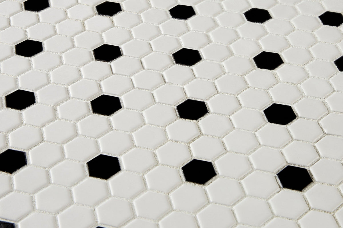 Satori Hudson Brilliant White and Black 10-in x 12-in Matte Porcelain Hexagon Mosaic Wall Tile (0.82-sq. ft/ Piece)