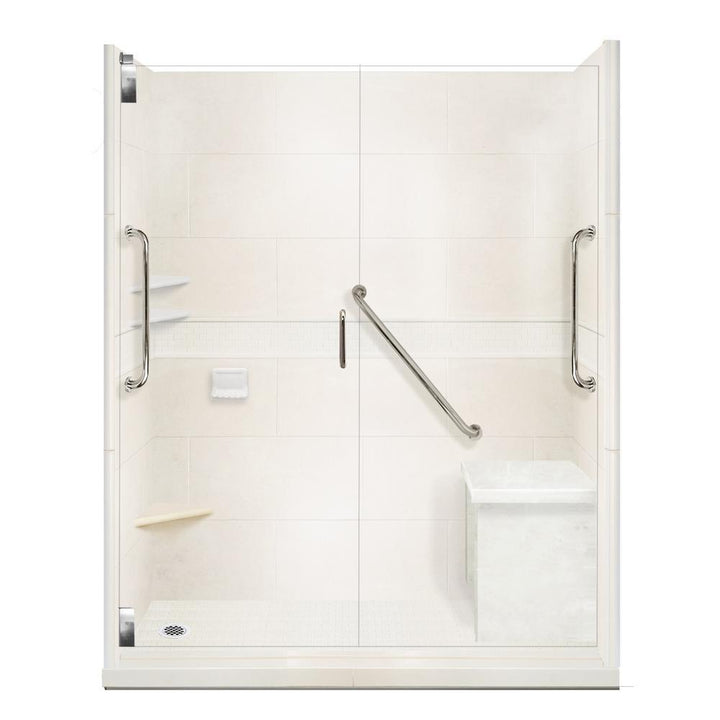 Classic Freedom Grand Hinged 36 in. x 60 in. x 80 in. Left Drain Alcove Shower Kit in Natural Buff and Chrome - Super Arbor