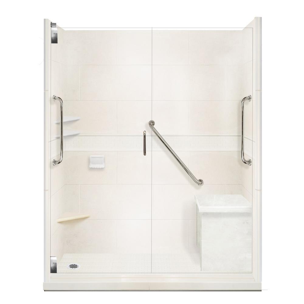 Classic Freedom Grand Hinged 36 in. x 60 in. x 80 in. Left Drain Alcove Shower Kit in Natural Buff and Chrome - Super Arbor