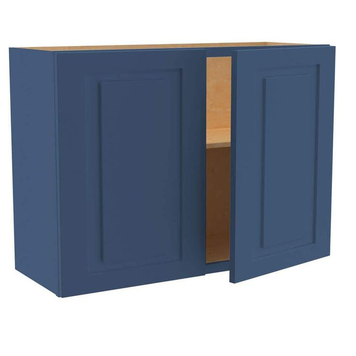 Home Decorators Collection Grayson 33 in. W x 12 in. D x 24 in. H Assembled Plywood Wall Bridge Kitchen Cabinet in Mythic Blue with Soft Close