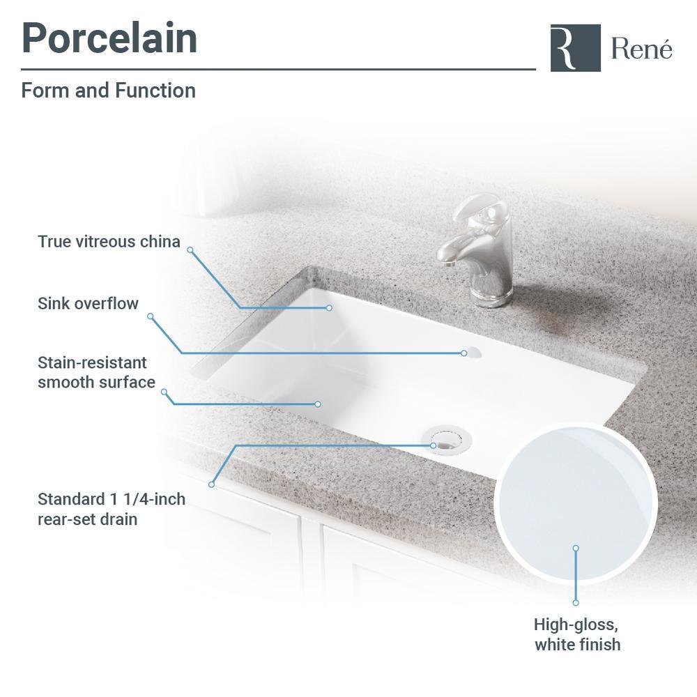 Undermount Porcelain Bathroom Sink in White with Pop-Up Drain in Brushed Nickel - Super Arbor