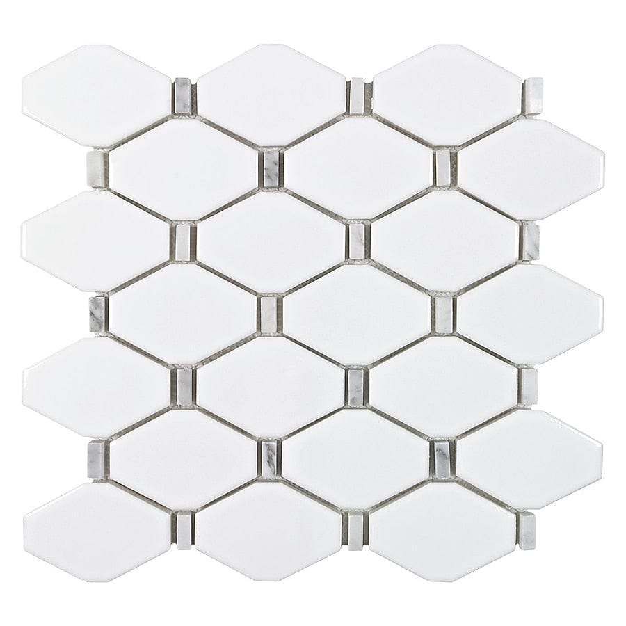 Boutique Ceramic Soho Loft White 12-in x 13-in Glossy Recycled Glass Hexagon Patterned Floor and Wall Tile (0.887-sq. ft/ Piece)
