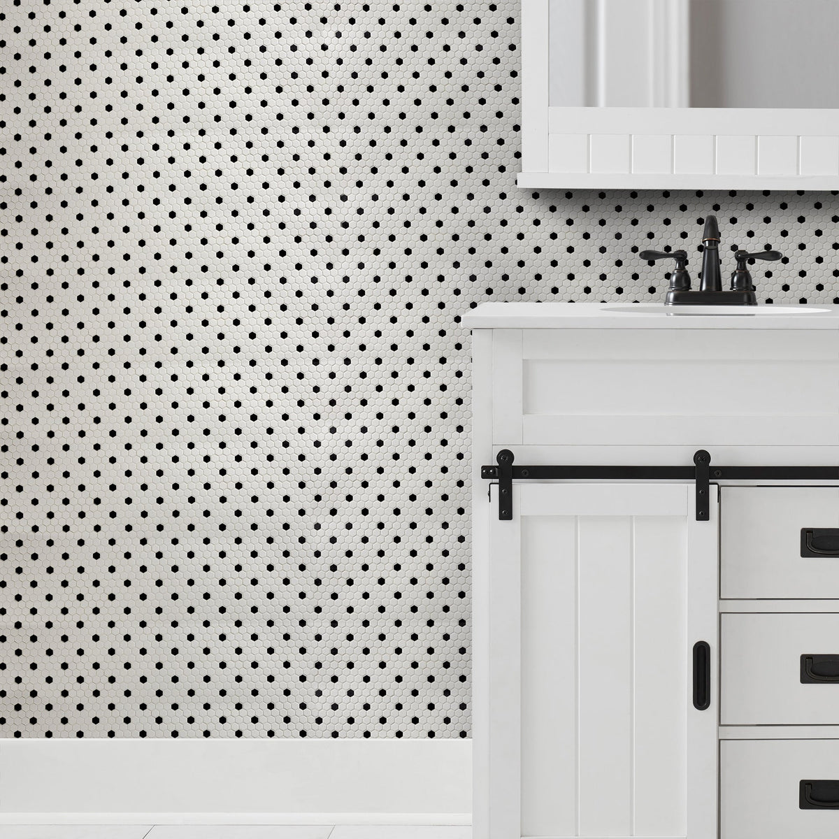 Satori Hudson Brilliant White and Black 10-in x 12-in Matte Porcelain Hexagon Mosaic Wall Tile (0.82-sq. ft/ Piece)