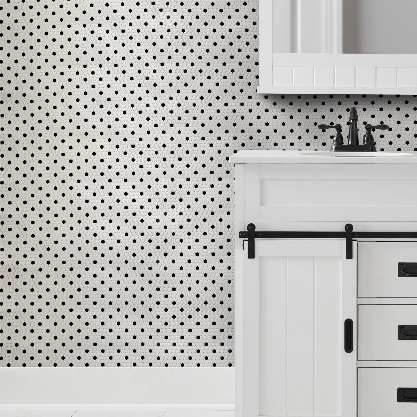 Satori Hudson Brilliant White and Black 10-in x 12-in Matte Porcelain Hexagon Mosaic Wall Tile (0.82-sq. ft/ Piece)
