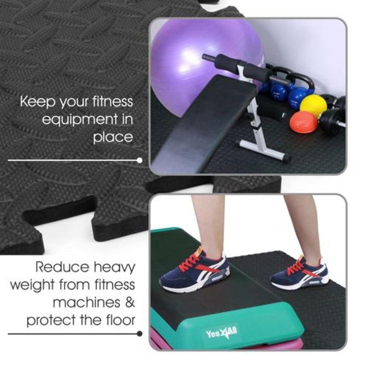 6pcs Foam Exercise Mat EVA Fitness Interlocking Tiles Floor Puzzle Protective Cushion for Workouts (Black)