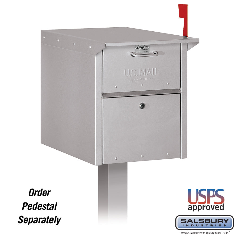 Durable Aluminum Mail Chest with Locking Doors and Signal Flag - Silver