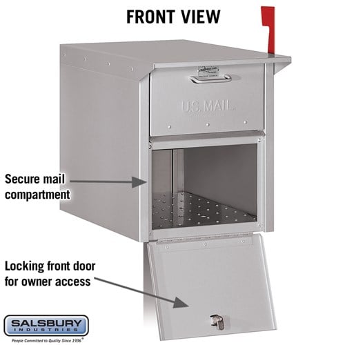 Durable Aluminum Mail Chest with Locking Doors and Signal Flag - Silver