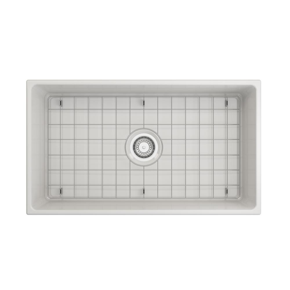Farmhouse Apron-Front Fireclay 33 in. Single Bowl Kitchen Sink in White with Grid - Super Arbor