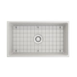Farmhouse Apron-Front Fireclay 33 in. Single Bowl Kitchen Sink in White with Grid - Super Arbor