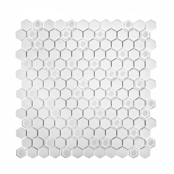 Apollo Tile White 12-in x 12-in Polished Recycled Glass Honeycomb Patterned Floor and Wall Tile (4.92-sq. ft/ Carton)