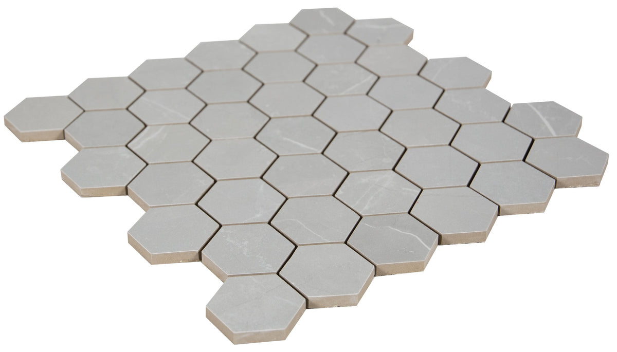 Satori Palisade Grigio Polished Hexagon 12-in x 12-in Polished Porcelain Marble-Look Mosaic Tile, 9.7-sq ft Carton