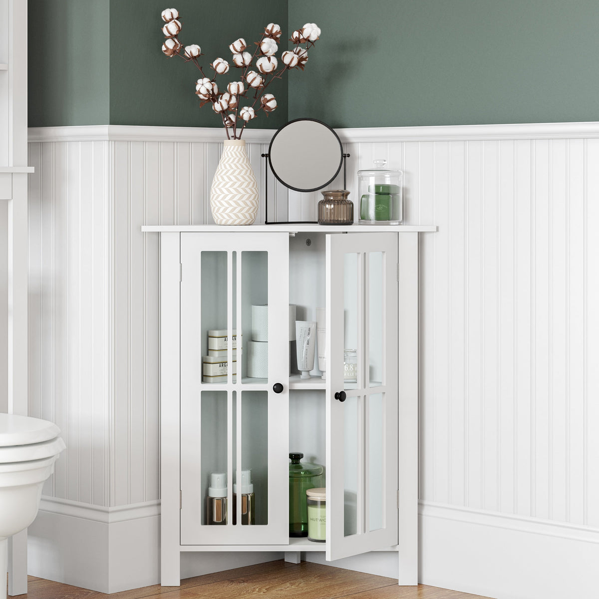 RiverRidge Danbury 25.5-in x 31.5-in x 12.75-in White Freestanding Corner Linen Cabinet