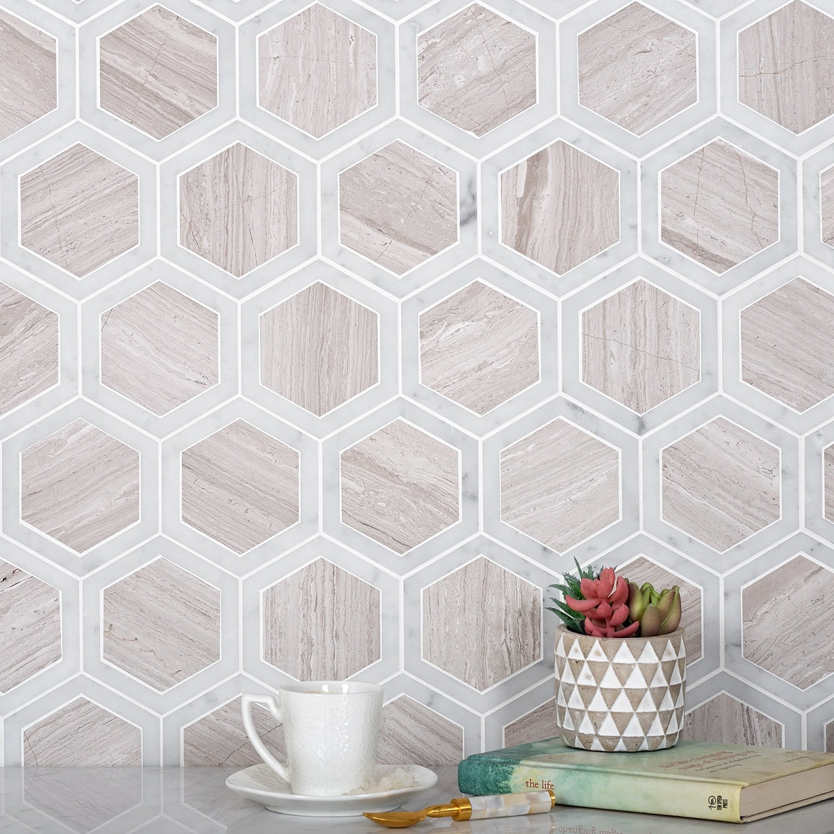 Apollo Tile Gray 5-in x 13-in Polished Natural Stone Marble Honeycomb Marble Look Wall Tile (5.48-sq. ft/ Carton)
