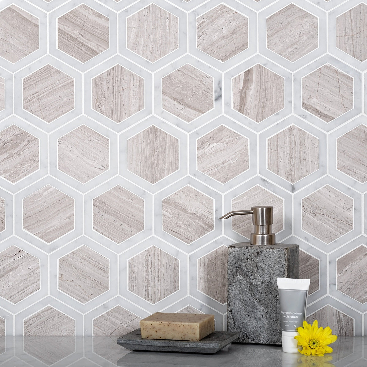 Apollo Tile Gray 5-in x 13-in Polished Natural Stone Marble Honeycomb Marble Look Wall Tile (5.48-sq. ft/ Carton)